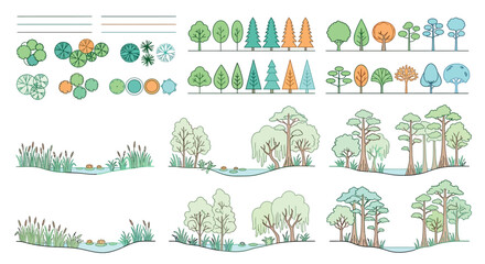 Trees And Reeds Vector Illustration With Linear Details © SHANTI