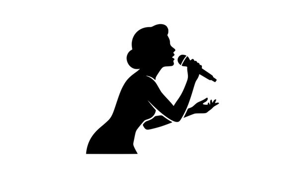 Woman singing microphone black silhouette vector icon