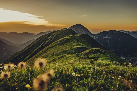 Hiking tour on the H&ouml;nig mountain in the Lechtal valley near Berwang in Tyrol, Austria