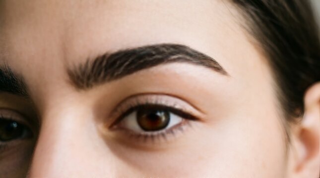 Close up of a woman's eye with perfectly shaped brow, natural beauty