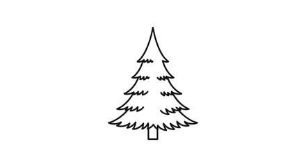 Obraz premium Minimalist black and white line drawing of a single pine tree stands centered, symbolizing nature, forests, and winter.