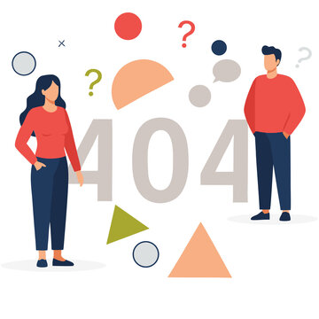 404 Error Page Flat Vector Illustration with Confused Man and Woman