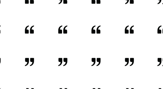 Clean and simple pattern of black double quotation marks is arranged in rows on a white background for text-related designs.