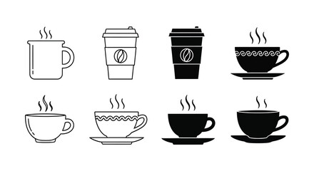 Obraz premium Coffee Cups And Steam Lines Black And White Vector Illustration