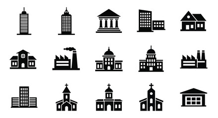 Building Icons Collection Flat Silhouette Style On White Background © Foaje512