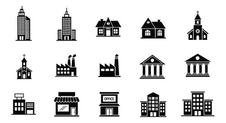 Building Silhouette Collection Flat Vector Illustration On White Background © Foaje512