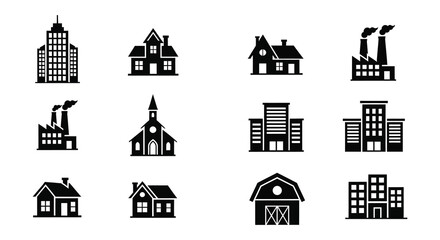 Building Silhouette Icons Black And White Collection © Foaje512