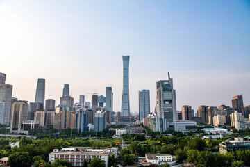 Naklejka premium Daytime view of the Beijing Central Business District (CBD) skyline featuring the China Zun tower and modern skyscrapers in Beijing, China.