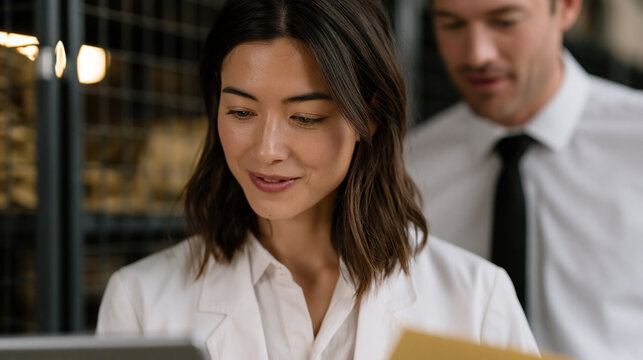 Inventory management specialist in luxury retail backroom conducting cycle count discrepancy investigation, high-value merchandise locked in wire cage, tablet displaying ERP