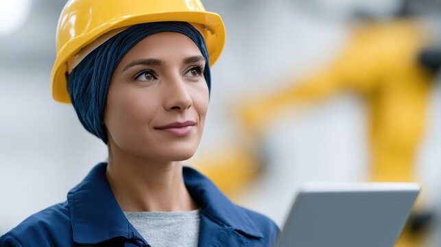 Professional engineer inspecting robotic machinery on a production line, Industry 4.0 innovation and operational efficiency concept