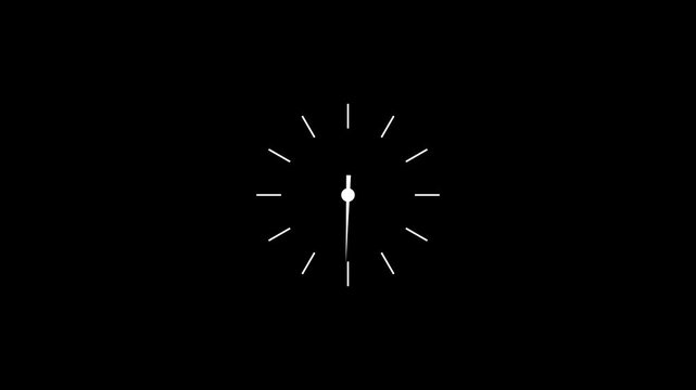 Clock spinning, watch animation on transparent background with alpha channel. Clock icon flat style 24 hours day and night fast speed with moving timer clock rotation.