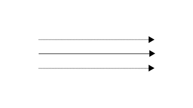 Black straight arrows animation. Reveal and hide animation of solid, dashed, and dotted arrows. Isolated on a white background. Glowing arrow animation.