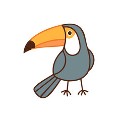 Fototapeta premium Whimsical Cartoon Toucan with Large Orange Beak Isolated on White Background
