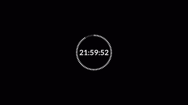 One day countdown timer animation in one minute, 24 hours countdown timer in 60 seconds on a transparent background, Countdown timer in 4k.