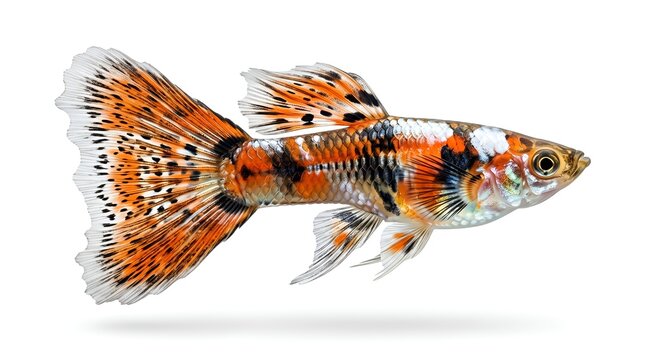 Colorful Fancy Guppy Fish Isolated on White Background.