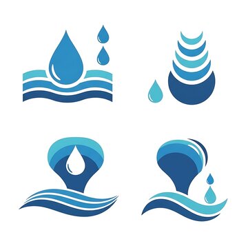 Set of abstract water drop and wave logo icons.