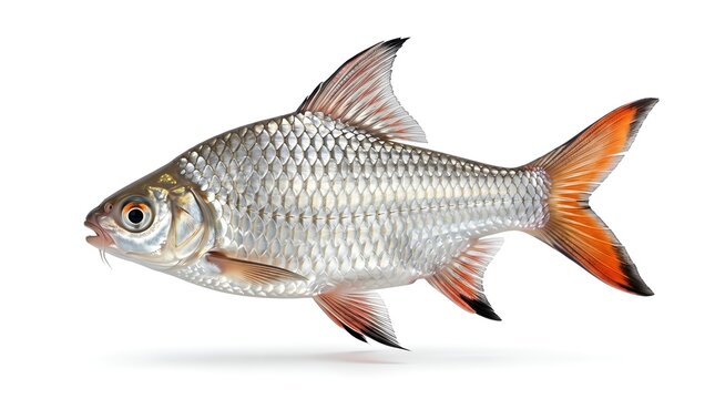 Freshwater Silver Barb Fish Isolated on White Background.