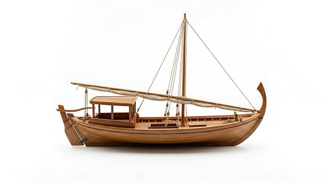 Handcrafted wooden model of a traditional dhow sailing boat.