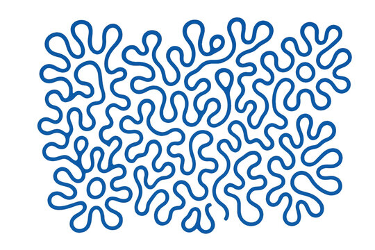 Abstract blue linear reaction diffusion Turing pattern on white background.