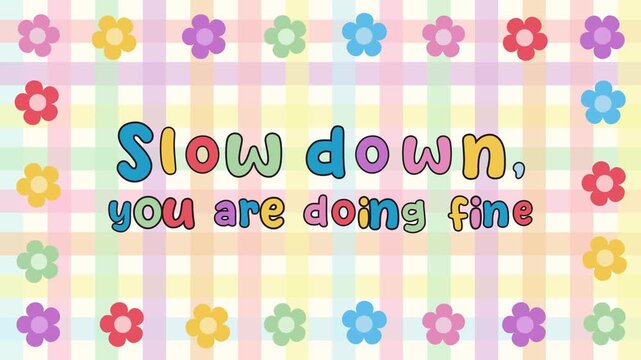 Cute Pastel Gingham Background with Animated Positive Affirmation Text and Motivation Quotes Loop with Kawaii Flower Frame Backdrop. Playful Plaid Pattern Motion Graphic Video Inspirational Quotes