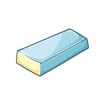 Cartoon style rectangular light blue gum wrapper with yellow filling showing