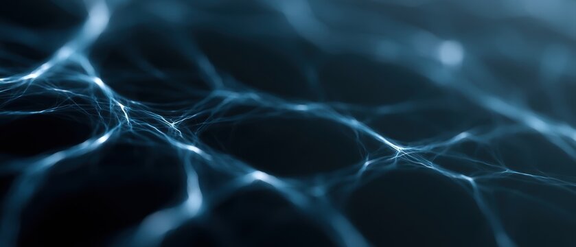 Abstract neural network visualization, glowing electric connections, cyber science aesthetic
