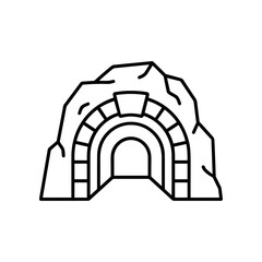Fototapeta premium Black line drawing mountain tunnel entrance.