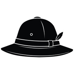 Fototapeta premium Classic pith helmet safari hat vector illustration silhouette line art for tropical trip.