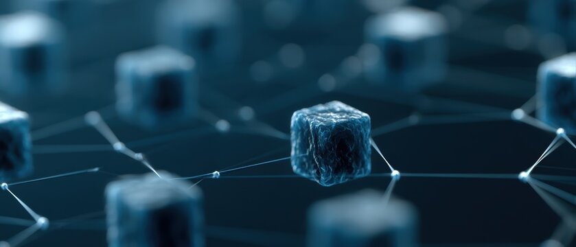 Blockchain technology concept with secure digital networks and decentralized data visualization