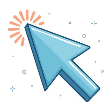 Blue cursor arrow with orange highlight and sparkles