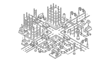 Fototapeta premium Isometric technical drawing of building structure under construction.