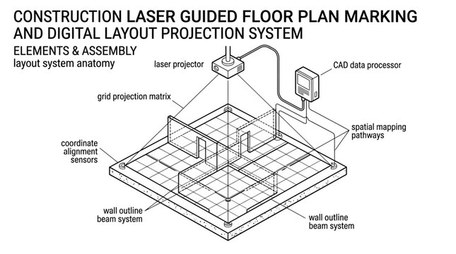 Laser guided floor plan marking system technical diagram