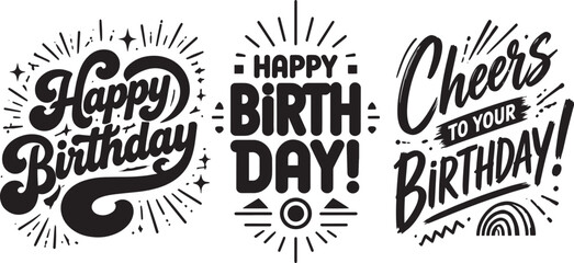 Happy birthday hand lettering typography text design set © Syed Radif