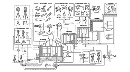 Obraz premium Measuring and site preparation tool diagram for construction.