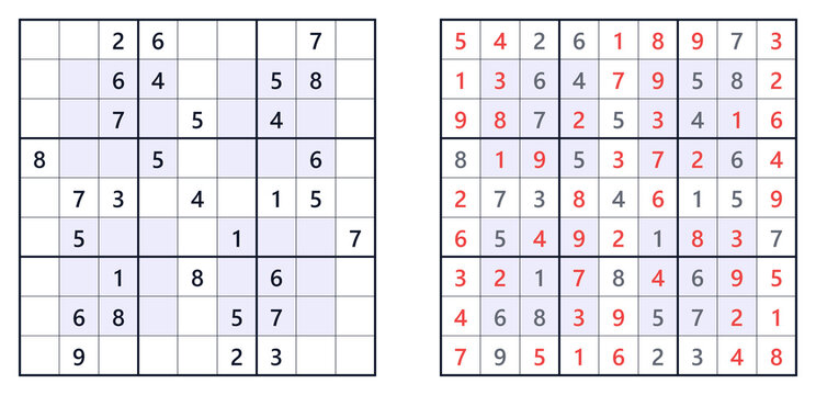 Sudoku puzzle 9x9 medium for adults printable with answers A4