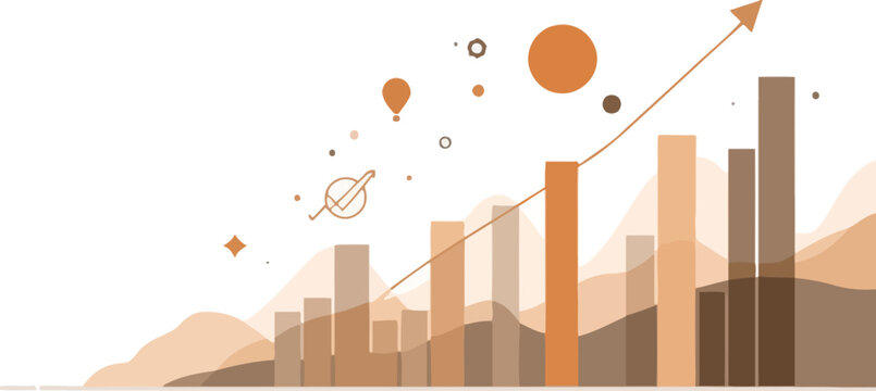 Business Growth Chart with Increasing Bar Graphs and Data Visualization Elements.