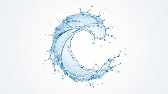 Dynamic Blue Water Splash Creating a Circular Swirl Isolated on White Background for Beverage and Purity Concepts