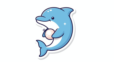 Naklejka premium Cute Cartoon Dolphin Holding a Pearl, Adorable Marine Animal Icon