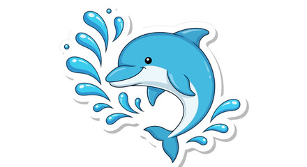Fototapeta premium Cute Dolphin Jumping and Splashing Water, Cartoon Animal Illustration