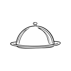 Fototapeta premium Simple Line Drawing of a Covered Food Platter with a Handle on a Plate