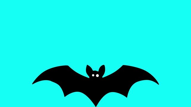 Animated black bat with orange eyes and open mouth flying on a bright green background screen effect green screen video 4K video animation