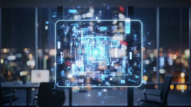 モダンなオフィスで電源が切れる透明な有機ELディスプレイ