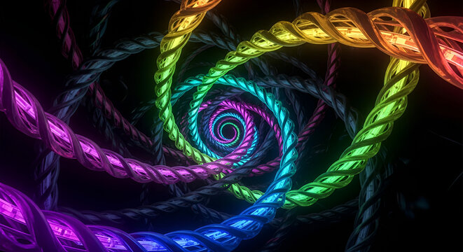 Vibrant Abstract Spiral Tunnel of Rainbow Twisted Ropes