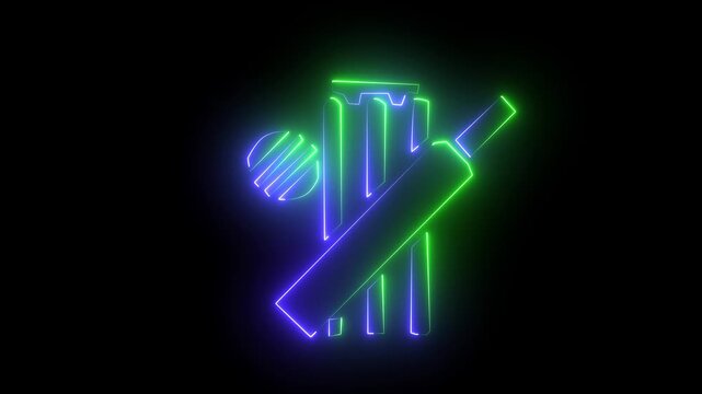 Glowing Neon Cricket Icon Isolated, HD Video Motion Graphic Animation on Black Background 4K video animation.