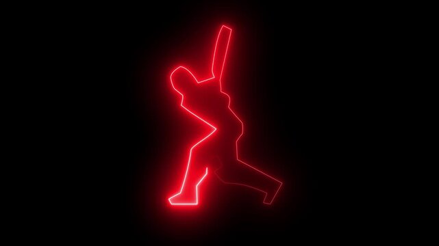 Glowing Neon Cricket Icon Isolated, HD Video Motion Graphic Animation on Black Background 4K video animation.
