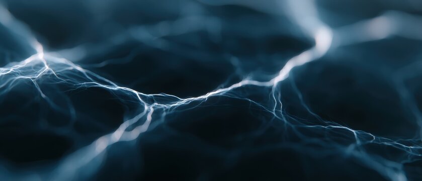 Abstract neural network visualization, glowing electric connections, cyber science aesthetic