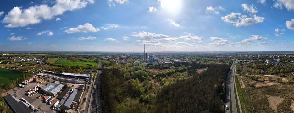 Summer aerial panorama of industrial zone in Gorzow Wielkopolski Poland