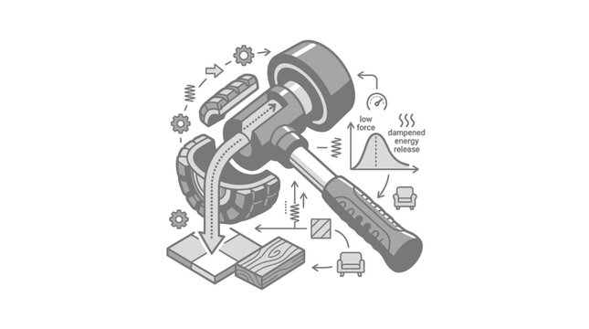 Exploded view and physics of dead blow hammer.