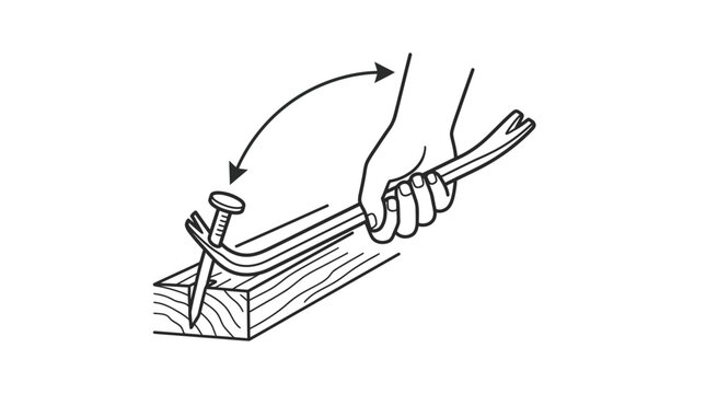 Hand using steel pry bar to extract nail from wood.