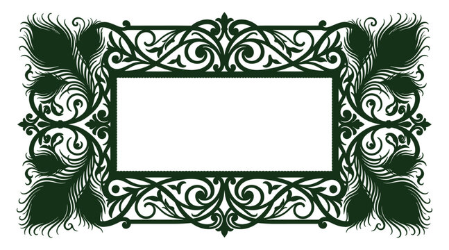 Elegant ornamental frame with ornate peacock feather motifs for vintage luxury invitations.